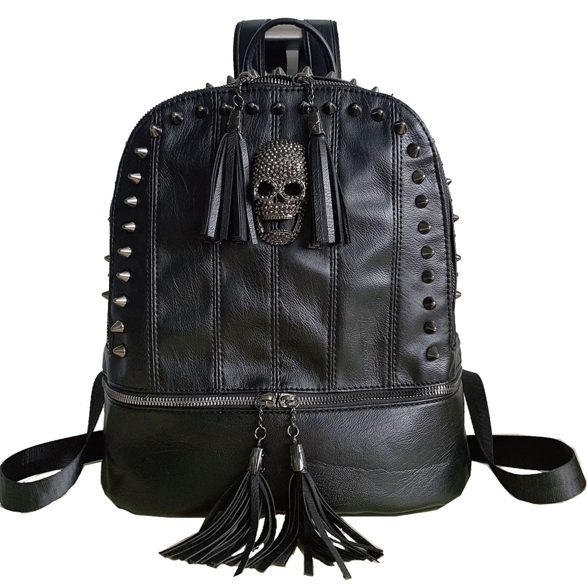 YOUNXSL Women Skull Rivet Backpack Purse Fashion PU Leather Designer Travel Bag Ladies Shoulder Bags(Black)