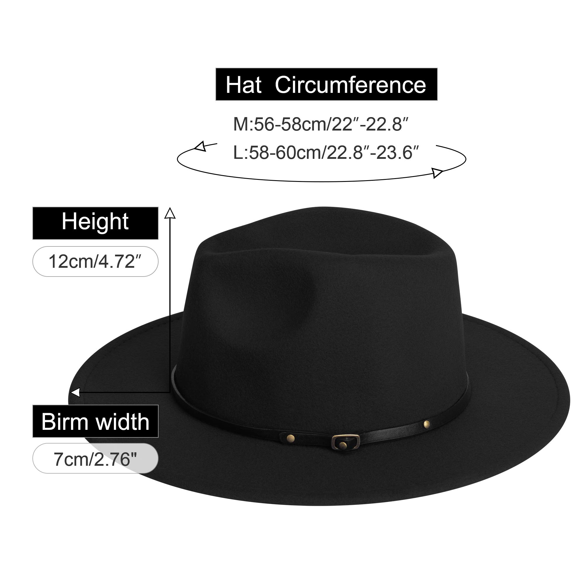 SAJUZEN Wide Brim Fedora Hats for Women Mens Felt Fedora Hats with Belt Buckle