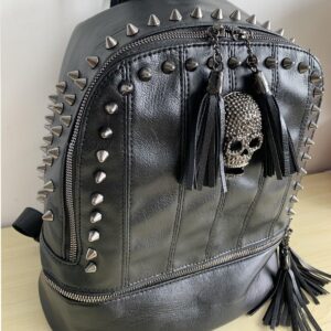 YOUNXSL Women Skull Rivet Backpack Purse Fashion PU Leather Designer Travel Bag Ladies Shoulder Bags(Black)