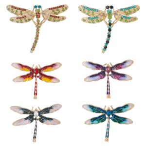 MEEDOZ Women’s Set of 6pcs Lovely Crystal Rhinestone Enamel Dragonfly Lapel Brooch Pin Set for Party Gift Jewelry Accessories