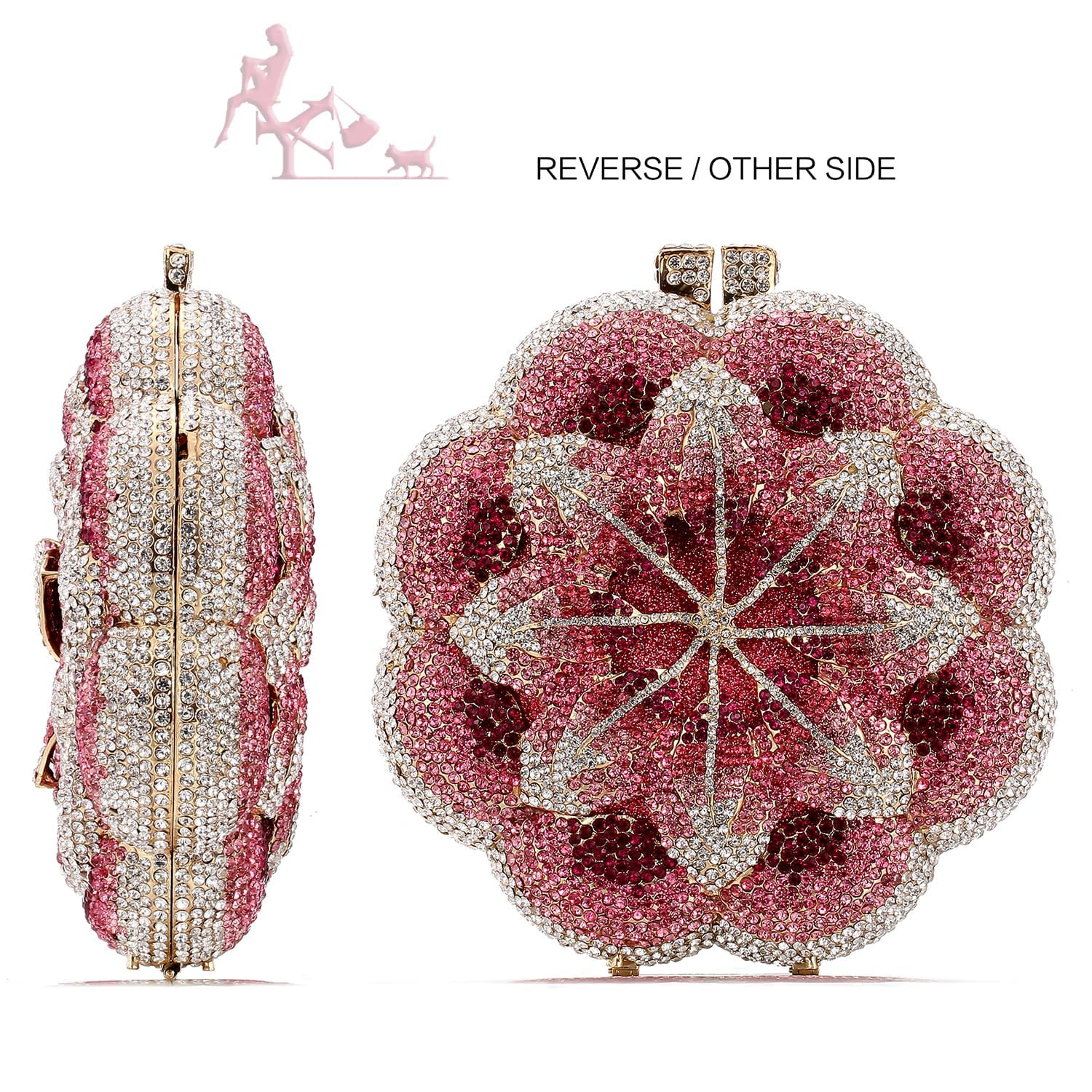 YEMESYAS Evening Bag Women's Fashion AAA Rhinestone Metal Chain Clutch Bag (Flower-Pink)