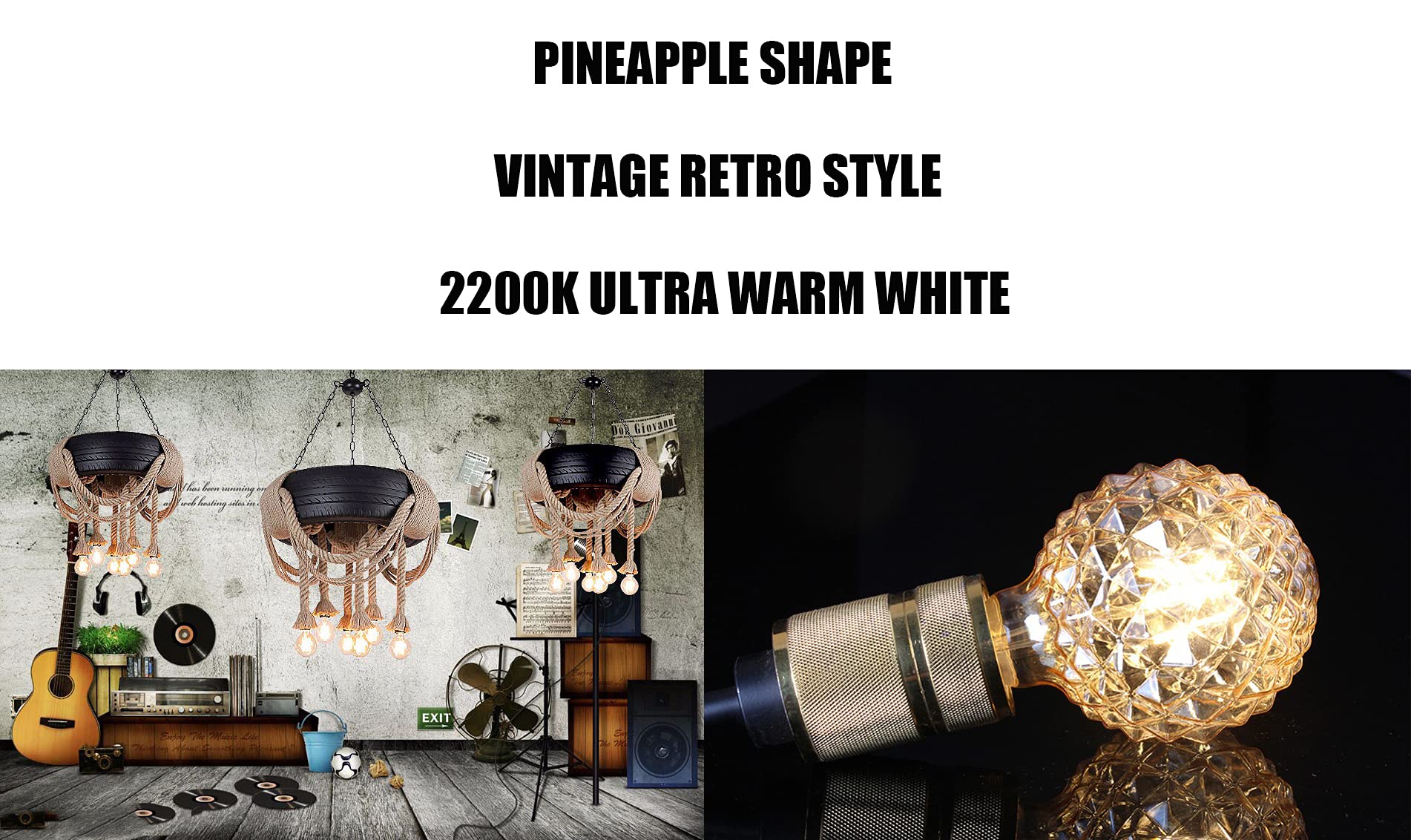 Vintage LED Edison Bulb G30 G95 4W Dimmable LED Filament Bulb Globe Pineapple Shaped Light Bulb 2300K Warm White E26 400LM Equivalent 40W Incandescent (Clear)