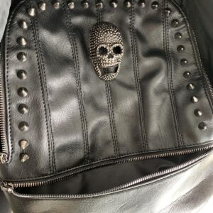 YOUNXSL Women Skull Rivet Backpack Purse Fashion PU Leather Designer Travel Bag Ladies Shoulder Bags(Black)