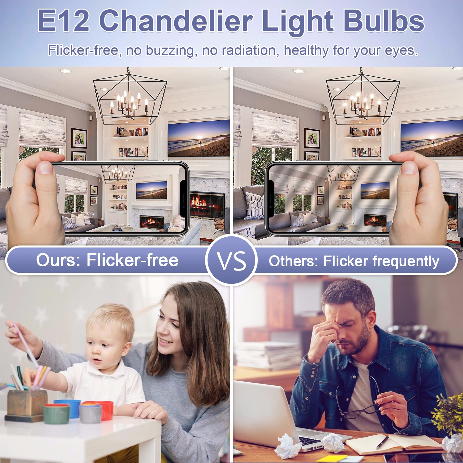 Sailstar Candelabra Light Bulbs 60 Watt Equivalent, 4000K Natural Daylight, 5W E12 Small Base Type B LED Bulbs, 500 Lumens, Chandelier Ceiling Fan Light Bulbs, CRI 85, Non-dimmable, Pack of 3