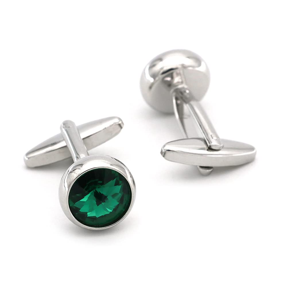 iGame Men's Luxury Crystal Cufflinks Green Color Stone Quality Wedding Cuff Links with Gift Box