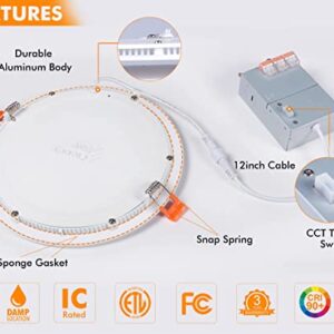 Cloudy Bay 20W 8 inch LED Recessed Lights,5Color 2700K/3000K/3500K/4000K/5000K Selectable,Dimmable CRI 90+,IC Rated,ETL Listed,Ultra Thin Recessed Downlight with Junction Box,White,6 Pack