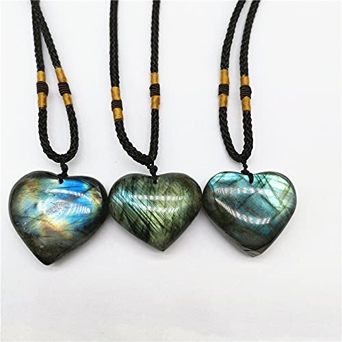 Dragons Heart Labradorite Pendant Necklace Wrap Braid Natural Irregular Crystal Semi Precious Pendant Yoga Macrame Healing Energy Necklace for Women Men - Love Dragons Heart Labradorite