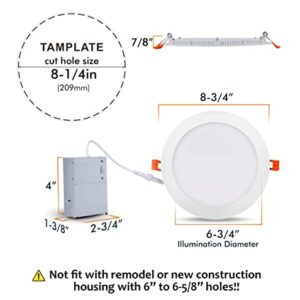 Cloudy Bay 20W 8 inch LED Recessed Lights,5Color 2700K/3000K/3500K/4000K/5000K Selectable,Dimmable CRI 90+,IC Rated,ETL Listed,Ultra Thin Recessed Downlight with Junction Box,White,6 Pack