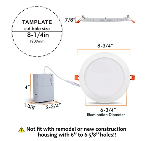 Cloudy Bay 20W 8 inch LED Recessed Lights,5Color 2700K/3000K/3500K/4000K/5000K Selectable,Dimmable CRI 90+,IC Rated,ETL Listed,Ultra Thin Recessed Downlight with Junction Box,White,6 Pack