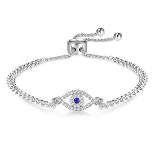 Apsvo Silver Anti Evil Eye Bracelets for Women Adjustable Blue Cubic Zirconia Dainty Third Eye Trendy Jewelry Pulseras de Mal de Ojo Turco Para Mujeres Valentines Day Gifts for Her