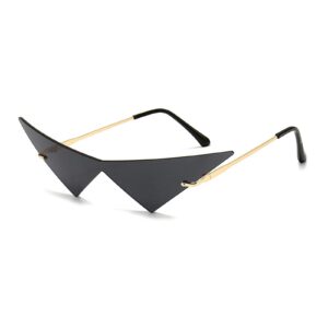 willochra Triangle One Piece Frameless Sunglasses For Women Trendy Ocean Lens Sun Glasses Men Party Prom Sunglasses (black)