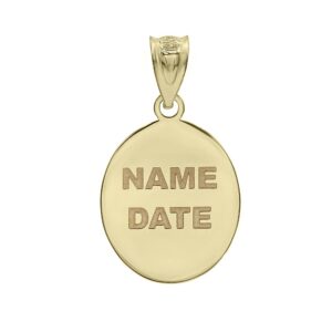 Personalized Name 14k Yellow Gold My Baptism Dove Cross Engravable Oval Pendant Necklace, 16"