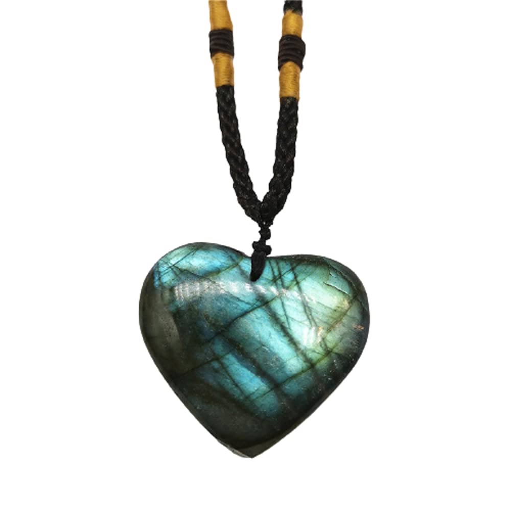 Dragons Heart Labradorite Pendant Necklace Wrap Braid Natural Irregular Crystal Semi Precious Pendant Yoga Macrame Healing Energy Necklace for Women Men - Love Dragons Heart Labradorite