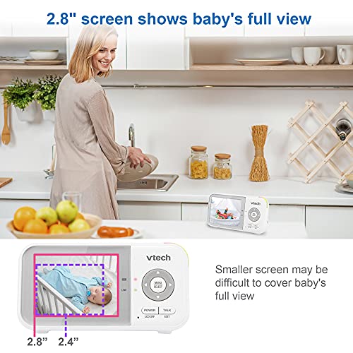 VTech VM923-2 Baby Monitor, 2.8”Screen, 1000ft Range, Pan-Tilt-Zoom, Night Vision, 2-Way Audio, Temperature Sensor, Lullabies, Secured Transmission No WiFi