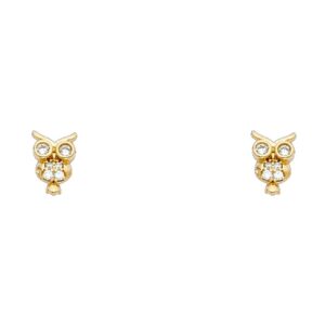 Wellingsale 14K Yellow Gold Polished Owl Stud Earrings With Screw Back