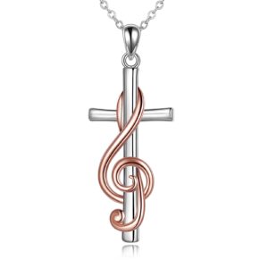 Music Gift for Women Musical Note Cross Necklace for Women Sterling Silver Conformation Jewelry Choir Gifts for Women