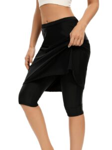 maxe women swim skirt with legging sun protective upf 50+ swimming tight attached skort capris black, small