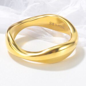 Jude Jewelers Stainless Steel Irregular Shape High Polished Classic Simple Plain Wedding Band Ring (Gold, 9)