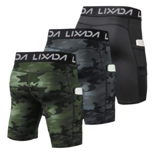 LIXADA Men's Compression Shorts Pants 3Packs, Performance Sports Baselayer Cool Dry Tights Active Workout Underwear