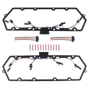 WMPHE Compatible with Powerstroke Diesel Valve Cover Gasket with Injector Glow Plug Harness Ford Truck 7.3L 1998 1999 2000 2001 2002 2003, OEM F81Z-6584-AA, F81Z-9D930-AB, 615-201