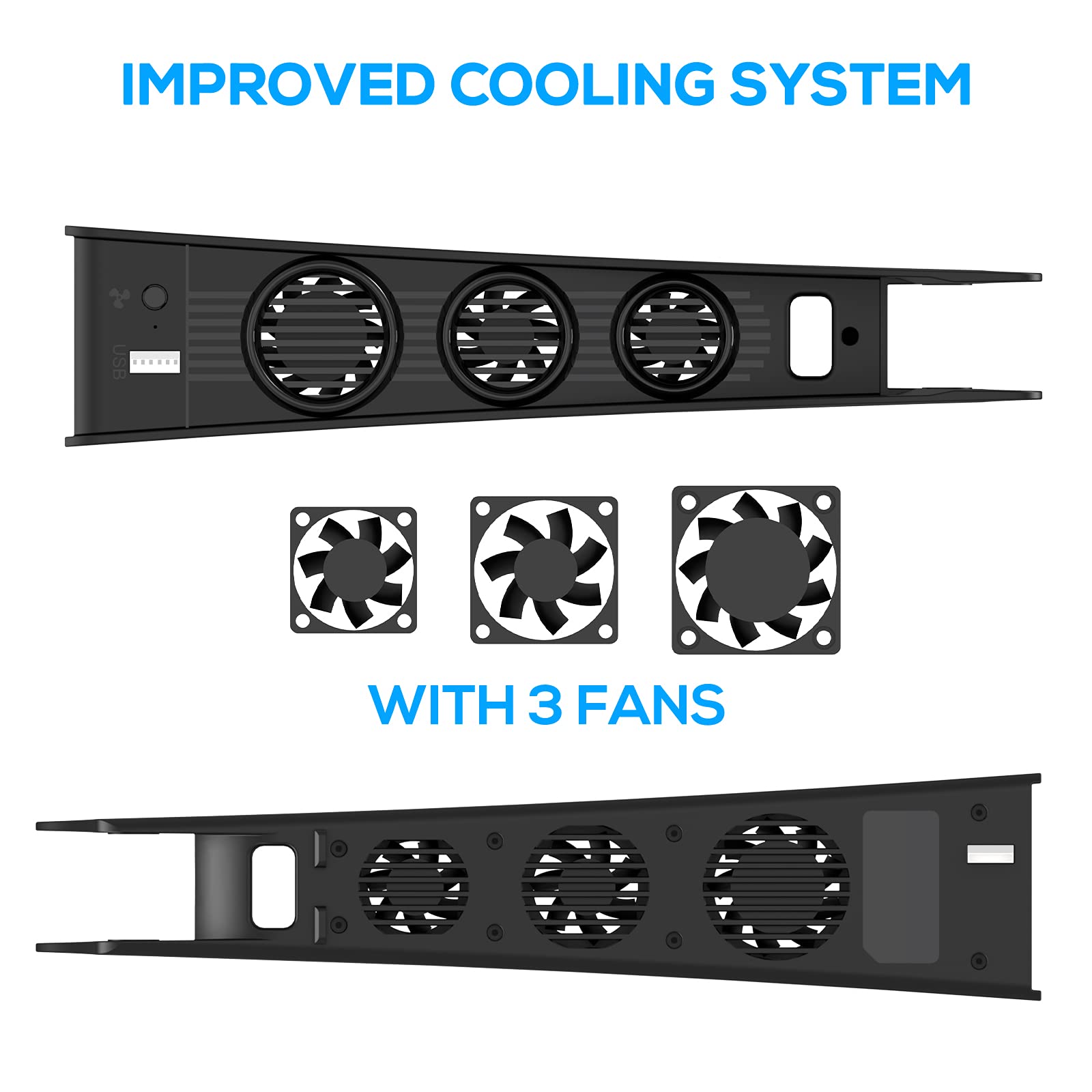 FYOUNG 2 in 1 Slim Cooling Fan with Headest Hanger Holder Compatible with PlayStation 5 Digital Edition & Ultra HD Console, Cooling System Cooler Fan for PS5 with 3 Cooling Fans and Extra USB Port