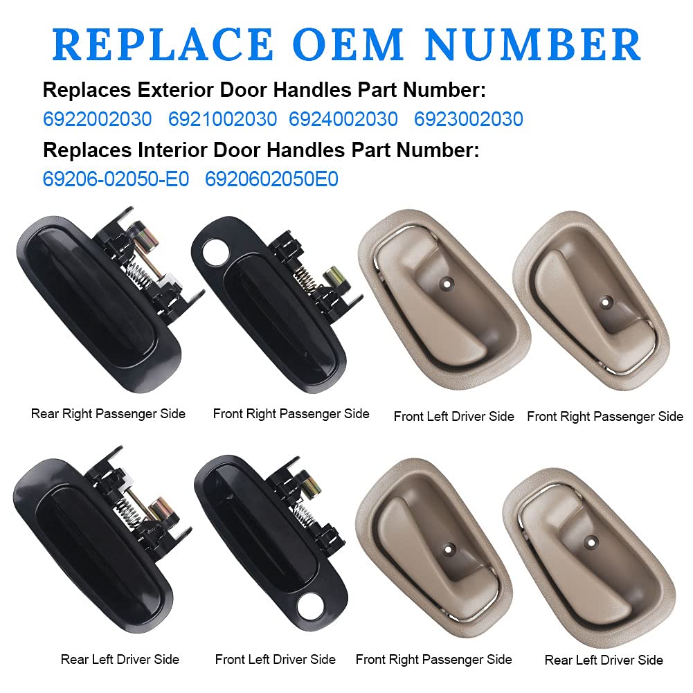 JDMON Compatible with Interior Exterior Door Handles Set Toyota Corolla Chevy Prizm 1998 1999 2000 2001 2002 Front Rear Passenger Driver Side Replace 6922002030 6920502050E0 Pack of 8 (Black & Beige)