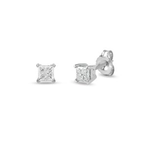 10k White Gold 3/8Ct TDW Princess Diamond Stud Earring by DZON Love Gift for Women (H-I, I2-I3)