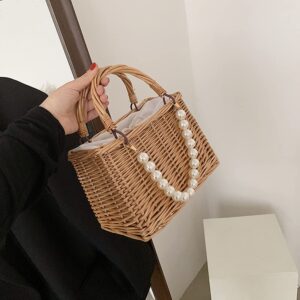 BMTLFG Rattan Woven Tote Bags Natural Chic Summer Beach Tote Pearl Basket Handbag Ladies Beach Women's Classic Woven Handbag