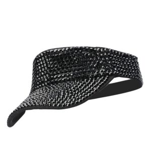 gudessly shiny rhinestones sport sun visor adjustable summer cap visor caps for women men black