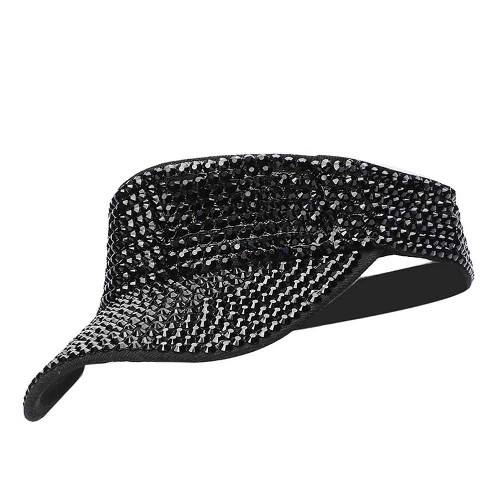 Gudessly Shiny Rhinestones Sport Sun Visor Adjustable Summer Cap Visor Caps for Women Men Black