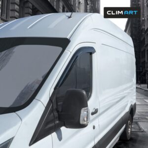 CLIM ART Incredibly Durable Rain Guards for Ford Transit 2014-2024, Original Tape-on Window Deflectors, Vent Deflector, Vent Window Visors for Cars, Dark Smoke, Car Accessories, 2pcs - 414127LP