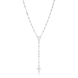 pori jewelers 925 sterling silver 3mm rosary necklace - available in silver or yellow color - sizes 16"-30" (silver, 16.00)