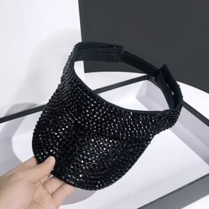 Gudessly Shiny Rhinestones Sport Sun Visor Adjustable Summer Cap Visor Caps for Women Men Black