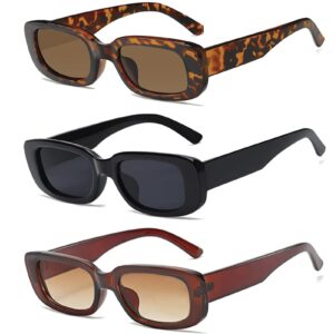 tskestvy 3 pack women’s rectangle sunglasses retro trendy square vintage glasses pack 90s y2k aesthetic accessories (b)