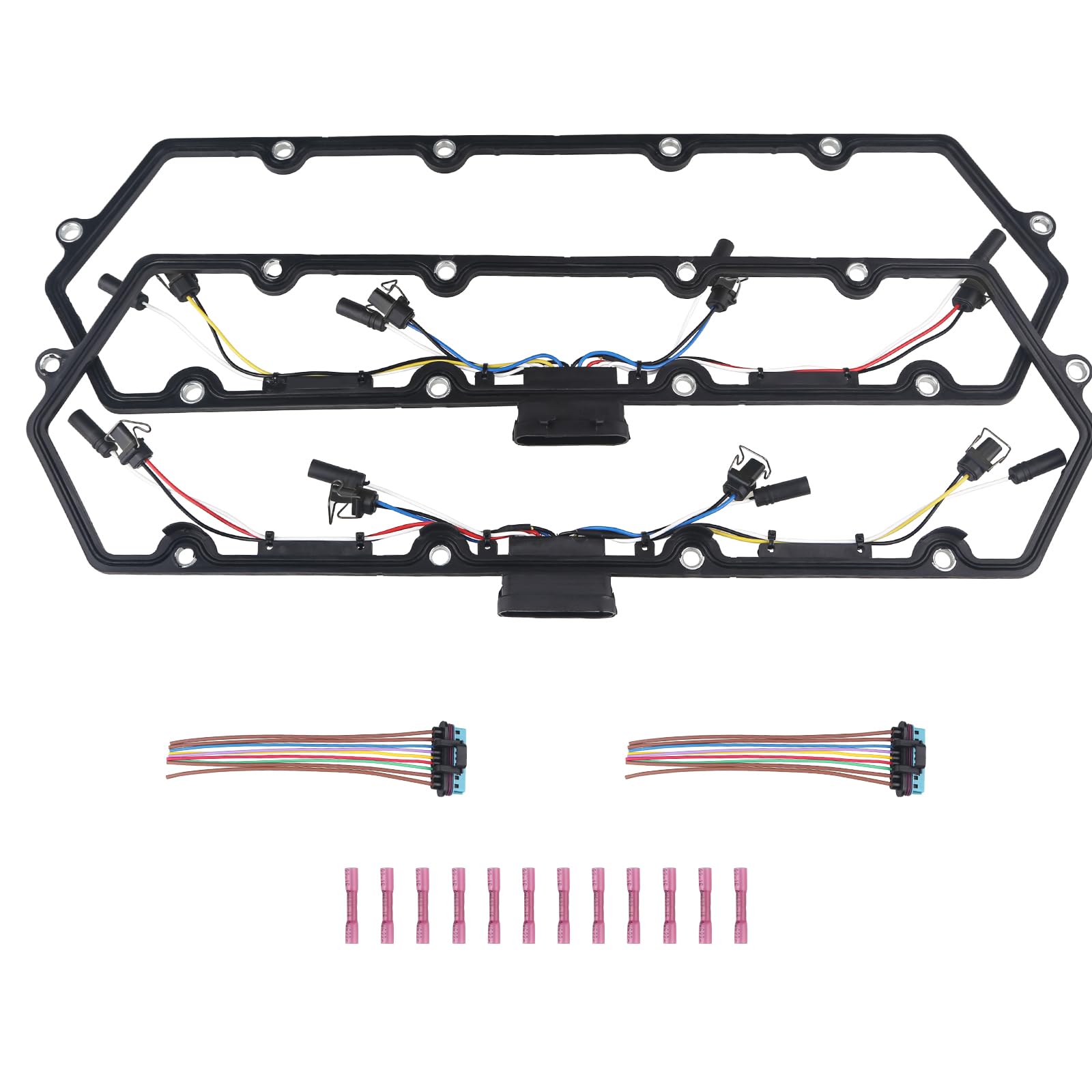 WMPHE Compatible with Powerstroke Diesel Valve Cover Gasket with Injector Glow Plug Harness Ford Truck 7.3L 1998 1999 2000 2001 2002 2003, OEM F81Z-6584-AA, F81Z-9D930-AB, 615-201