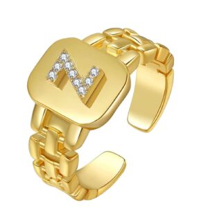 huasai z initial ring for women gold ring with initial letter open ring chunky adjustable alphabet ring for men(z)