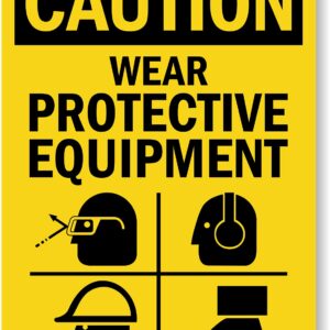 SmartSign 24 x 18 inch “Caution - Wear Protective Equipment” OSHA Metal Sign, 80 mil Laminated Rustproof Aluminum, Black and Yellow