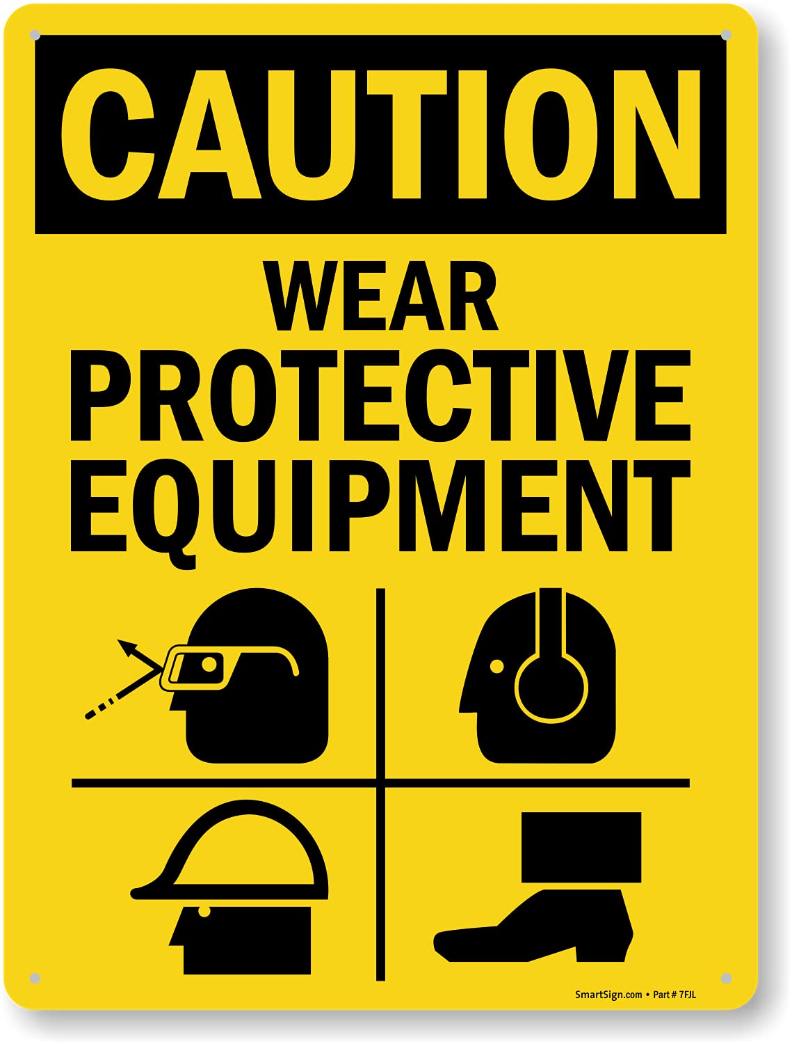 SmartSign 24 x 18 inch “Caution - Wear Protective Equipment” OSHA Metal Sign, 80 mil Laminated Rustproof Aluminum, Black and Yellow