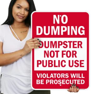 SmartSign 24 x 18 inch “No Dumping - Dumpster Not for Public Use, Violators Prosecuted” Metal Sign, 80 mil Laminated Rustproof Aluminum, Red and White