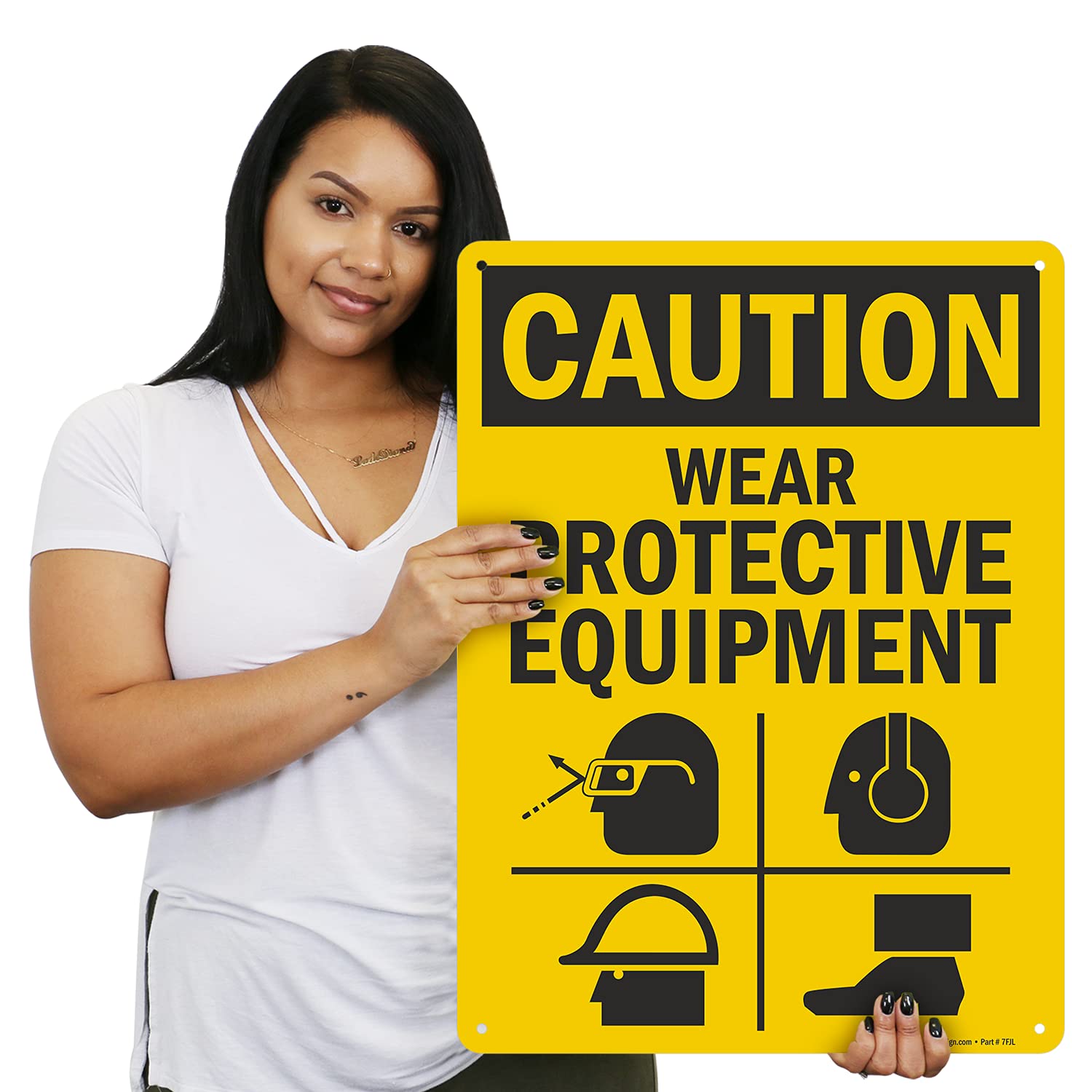 SmartSign 24 x 18 inch “Caution - Wear Protective Equipment” OSHA Metal Sign, 80 mil Laminated Rustproof Aluminum, Black and Yellow