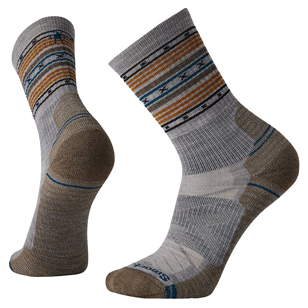 SmartWool Hike Light Cushion Spiked Stripe Crew Socks, Light Gray, X-Large