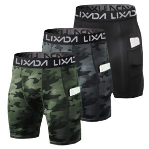 lixada men's compression shorts pants 3packs, performance sports baselayer cool dry tights active workout underwear