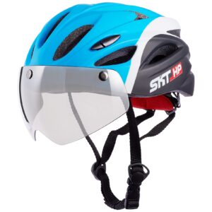 skt hp toddler bike helmet, adjustable helmet for kids and youth with detachable magnetic goggles, bicycle cycling skate scooter skateboard helmet for boys and girls blue