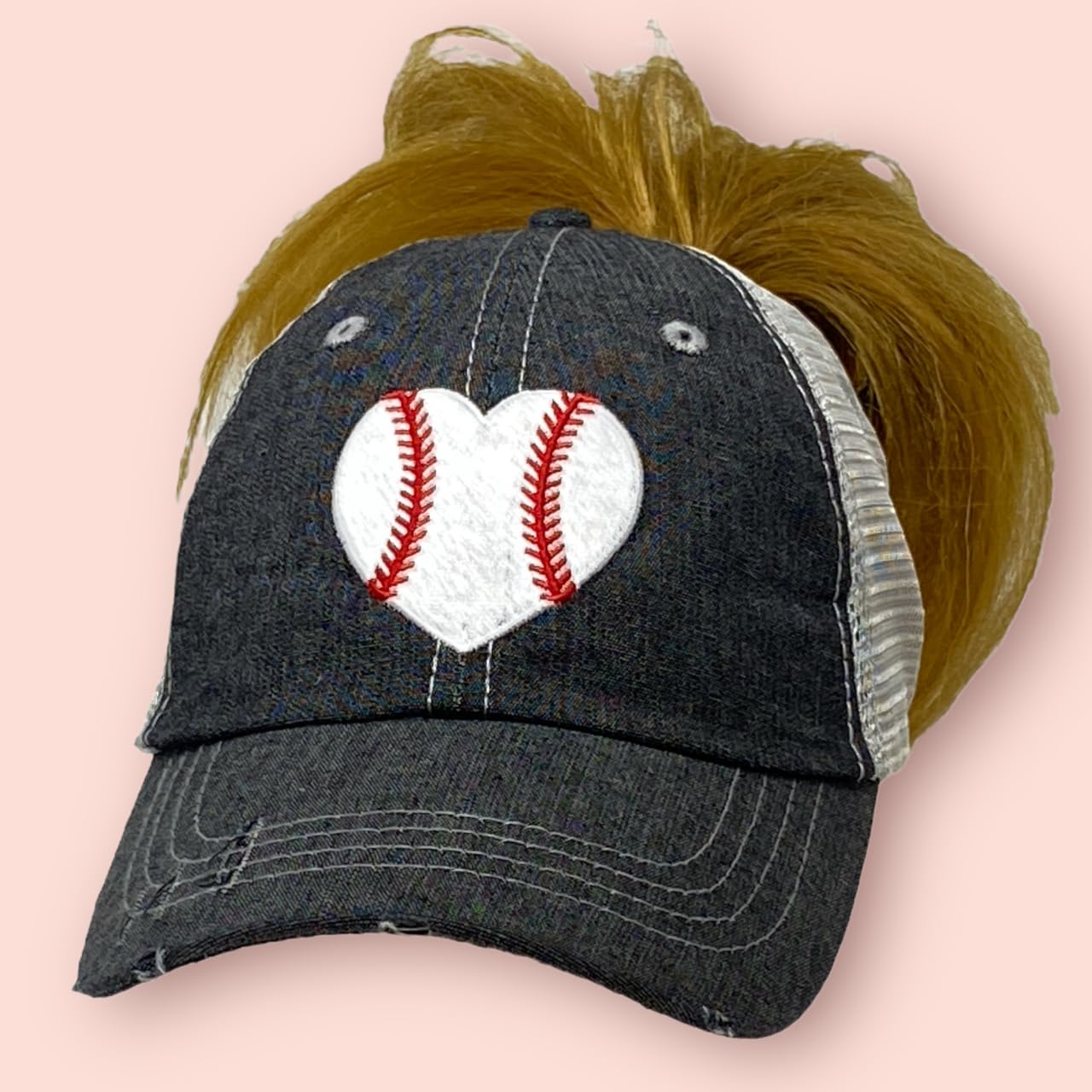 Cocomo Soul Womens Baseball Mom Hat | Baseball Mom Messy BUN HIGH Ponytail Hat | Baseball Love Hat | Baseball Mom Cap 201 Dark Grey