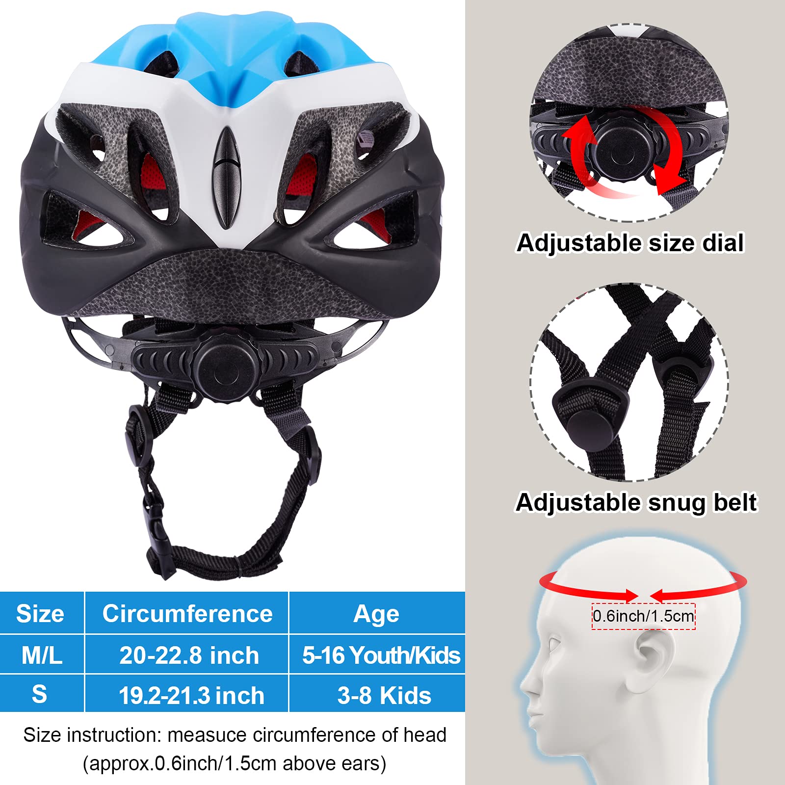 SKT HP Toddler Bike Helmet, Adjustable Helmet for Kids and Youth with Detachable Magnetic Goggles, Bicycle Cycling Skate Scooter Skateboard Helmet for Boys and Girls Blue