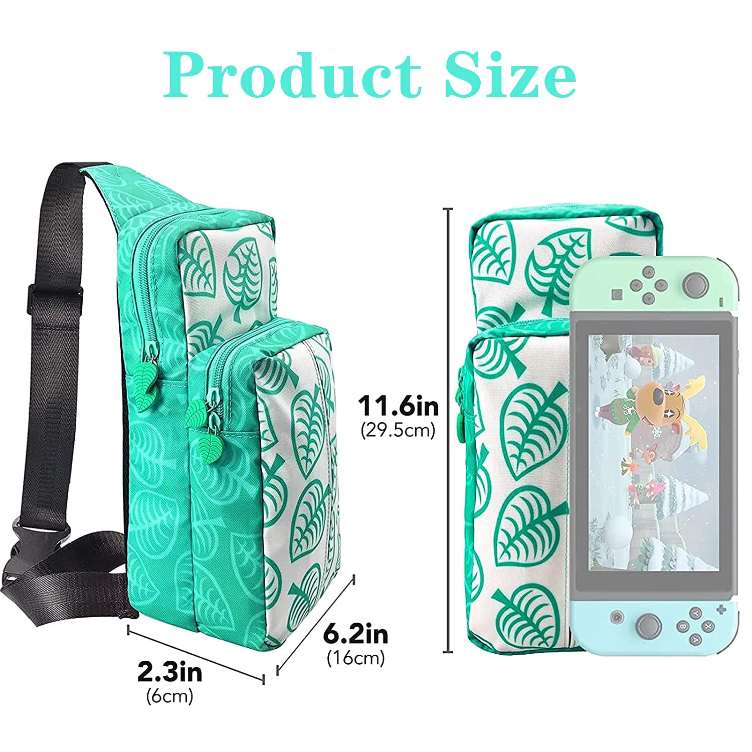 BTMETER Travel Bag for Nintendo Switch, Console, Joy-Con Grip & Dock, Leaf Crossing Case Nylon Water Resistant Portable Shoulder Crossbody Bag Backpack for iphone Switch Lite