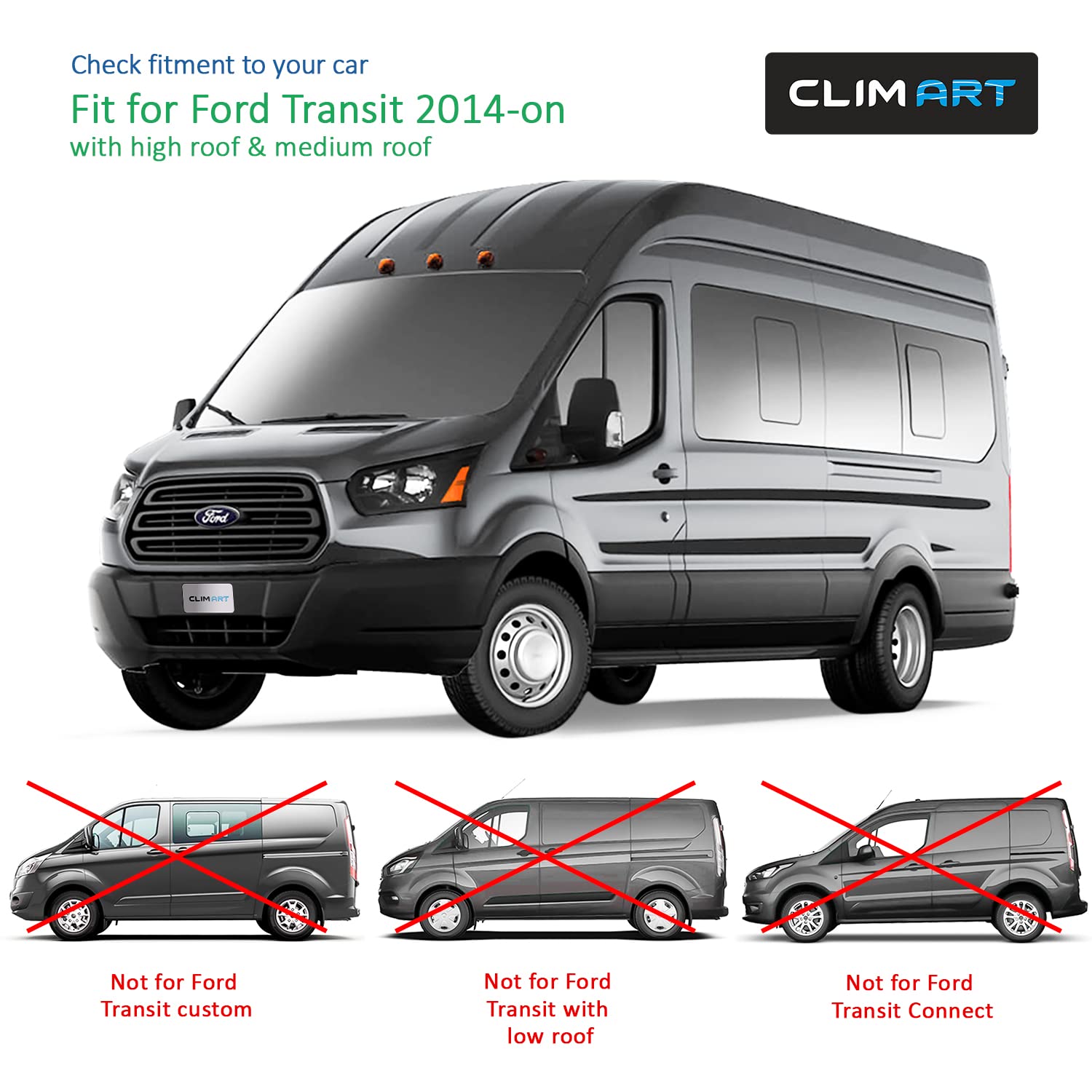 CLIM ART Incredibly Durable Rain Guards for Ford Transit 2014-2024, Original Tape-on Window Deflectors, Vent Deflector, Vent Window Visors for Cars, Dark Smoke, Car Accessories, 2pcs - 414127LP