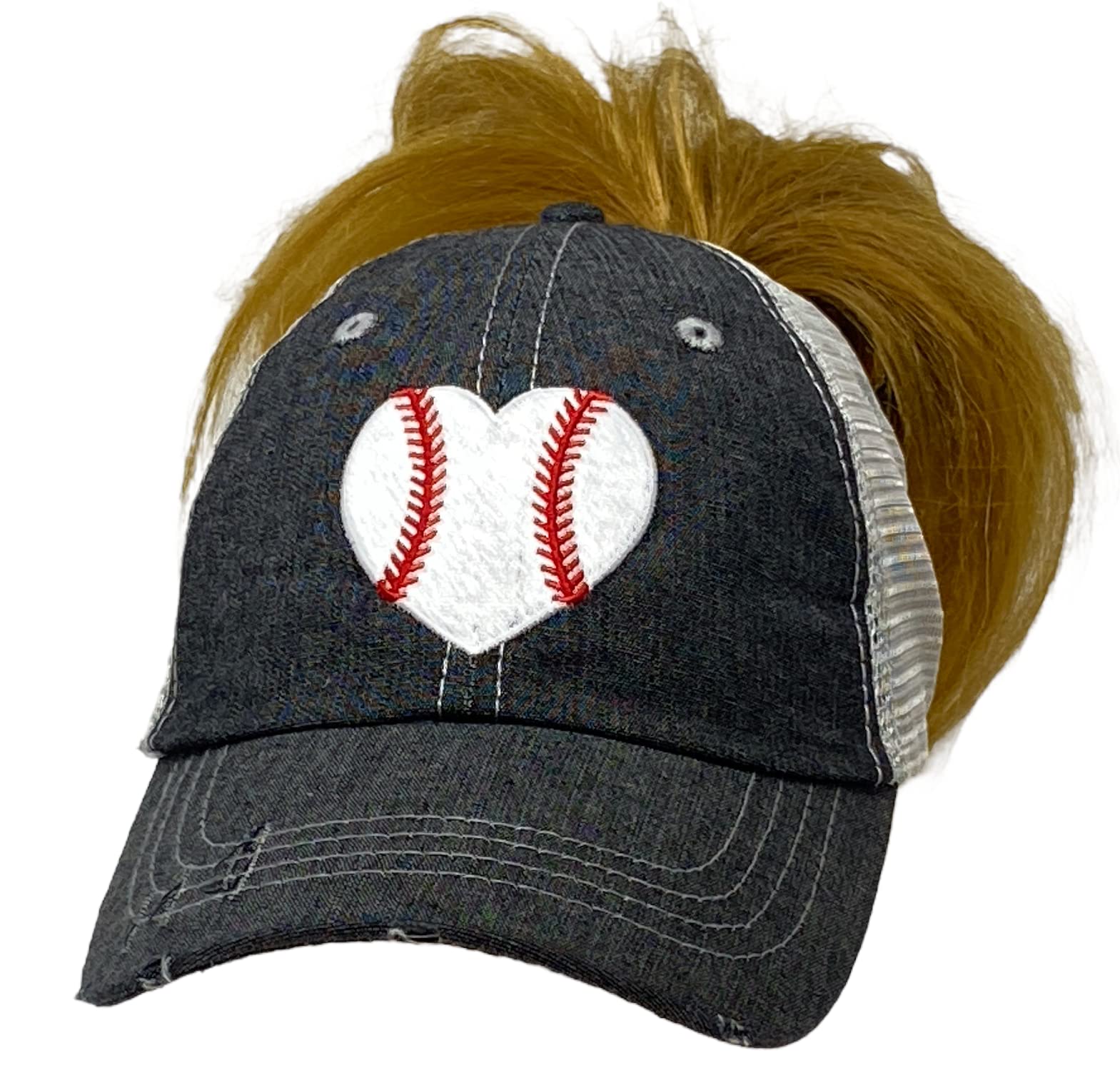 Cocomo Soul Womens Baseball Mom Hat | Baseball Mom Messy BUN HIGH Ponytail Hat | Baseball Love Hat | Baseball Mom Cap 201 Dark Grey