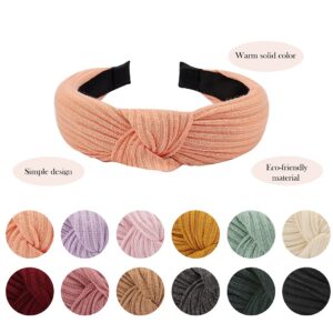 ACO-UINT 12 Pack Headbands for Women, Soft Fabric Knotted Headbands, 12 Different Solid Colors, Wide Headbands for Girls Hair Accessories, Hair Styling Headband for Daily, Party, Sport, Work