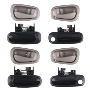 jdmon compatible with interior exterior door handles set toyota corolla chevy prizm 1998 1999 2000 2001 2002 front, rear passenger, driver side replace 6922002030,6920602050, pack of 8 (black & gray)